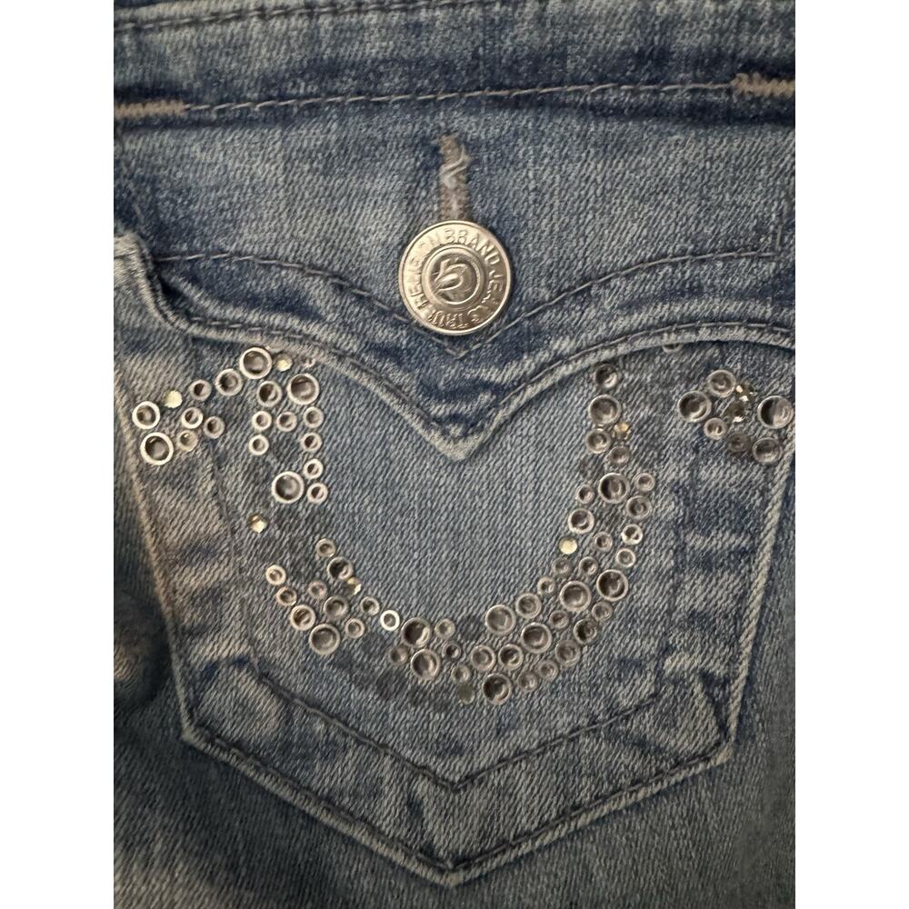 True Religion Silver Decorated Logo Pockets Straight Sz 27 Y2K Womens - Picture 3 of 9